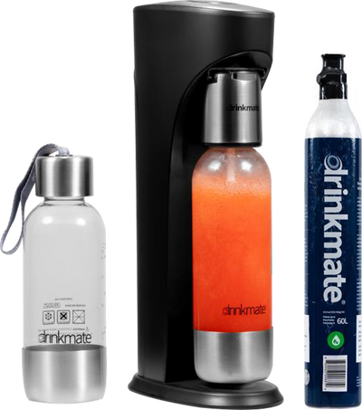 OmniFizz Stainless Steel Starter Pack - Drinkmate OmniFizz Sparkling Water and Soda Maker with additional half litre SS / PET bottle and 60L CO2 cylinder