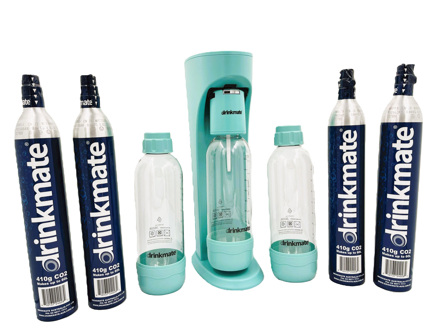 Drinkmate OmniFizz Value Pack -  Sparkling Water and Soda Maker, 1L PET Bottles Twin Pack and CO2 Cylinder 4 Pack.