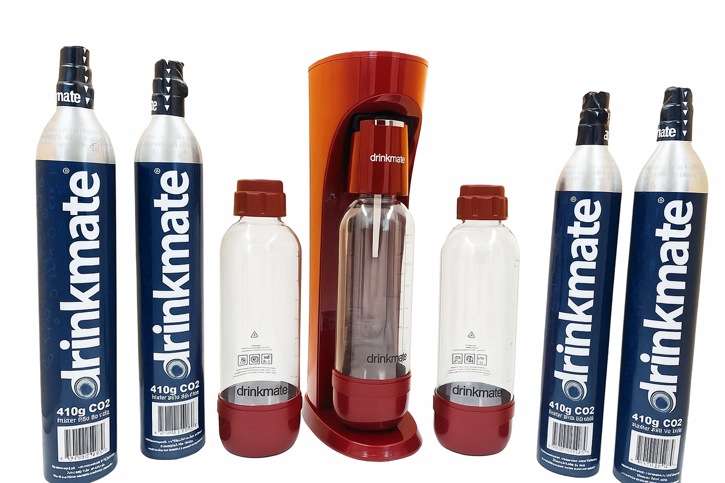 Drinkmate OmniFizz Value Pack -  Sparkling Water and Soda Maker, 1L PET Bottles Twin Pack and CO2 Cylinder 4 Pack.